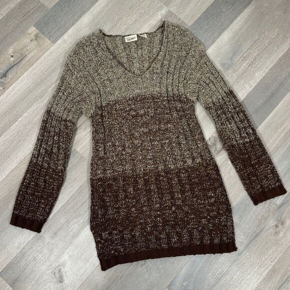 Carriage Court Vintage Marled Ombre Ribbed Knit V Neck Tunic Sweater Brown Small - Picture 11 of 11